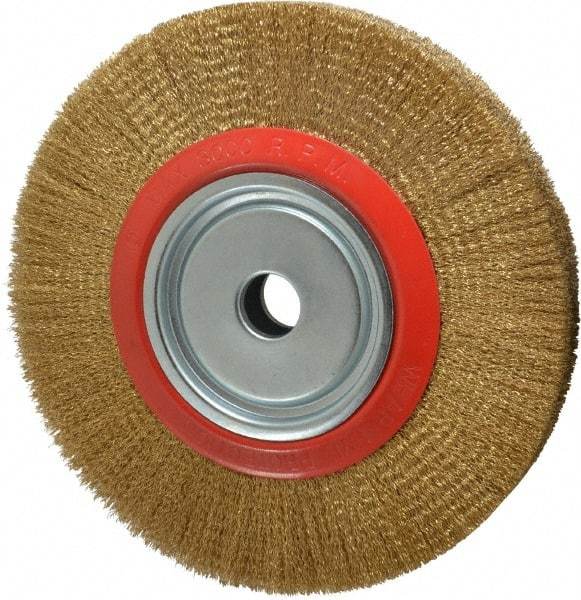 Value Collection - 12" OD, 1-1/4" Arbor Hole, Crimped Brass-Coated Steel Wheel Brush - 1-21/32" Face Width, 2-3/8" Trim Length, 0.012" Filament Diam, 3,000 RPM - Industrial Tool & Supply
