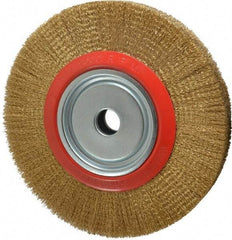 Value Collection - 12" OD, 1-1/4" Arbor Hole, Crimped Brass-Coated Steel Wheel Brush - 1-21/32" Face Width, 2-3/8" Trim Length, 0.012" Filament Diam, 3,000 RPM - Industrial Tool & Supply