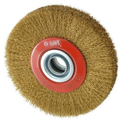 Value Collection - 5" OD, 3/4" Arbor Hole, Crimped Brass-Coated Steel Wheel Brush - 1" Face Width, 1-3/32" Trim Length, 0.007" Filament Diam, 6,000 RPM - Industrial Tool & Supply