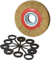 Value Collection - 6" OD, 1-1/4" Arbor Hole, Crimped Brass-Coated Steel Wheel Brush - 11/16" Face Width, 1-1/8" Trim Length, 0.007" Filament Diam, 6,000 RPM - Industrial Tool & Supply