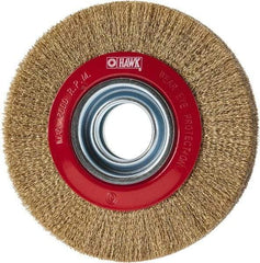 Value Collection - 6" OD, 1-1/4" Arbor Hole, Crimped Brass-Coated Steel Wheel Brush - 1" Face Width, 1-1/8" Trim Length, 0.007" Filament Diam, 6,000 RPM - Industrial Tool & Supply