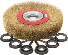Value Collection - 7" OD, 1-1/4" Arbor Hole, Crimped Brass-Coated Steel Wheel Brush - 1" Face Width, 1-1/2" Trim Length, 0.007" Filament Diam, 6,000 RPM - Industrial Tool & Supply
