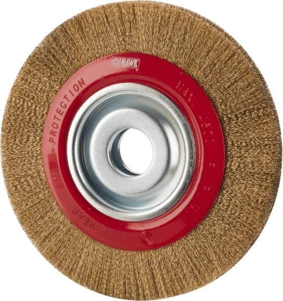 Value Collection - 8" OD, 1-1/4" Arbor Hole, Crimped Brass-Coated Steel Wheel Brush - 3/4" Face Width, 1-11/32" Trim Length, 0.007" Filament Diam, 4,500 RPM - Industrial Tool & Supply