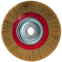 Value Collection - 10" OD, 1-1/4" Arbor Hole, Crimped Brass-Coated Steel Wheel Brush - 1" Face Width, 1-15/32" Trim Length, 0.007" Filament Diam, 3,000 RPM - Industrial Tool & Supply