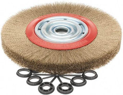 Value Collection - 12" OD, 1-1/4" Arbor Hole, Crimped Brass-Coated Steel Wheel Brush - 1-3/16" Face Width, 2-3/8" Trim Length, 0.007" Filament Diam, 3,000 RPM - Industrial Tool & Supply