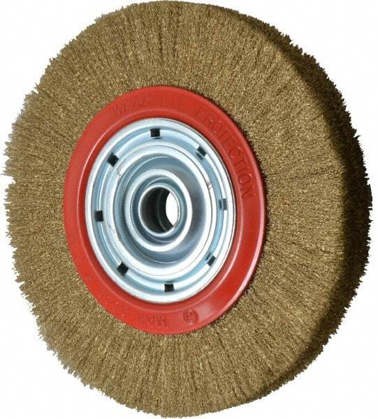 Value Collection - 12" OD, 1-1/4" Arbor Hole, Crimped Brass-Coated Steel Wheel Brush - 1-21/32" Face Width, 2-3/8" Trim Length, 0.007" Filament Diam, 3,000 RPM - Industrial Tool & Supply