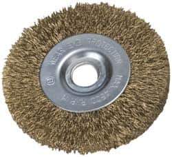 Value Collection - 2" OD, 3/8" Arbor Hole, Crimped Brass-Coated Steel Wheel Brush - 9/32" Face Width, 3/8" Trim Length, 0.007" Filament Diam, 4,500 RPM - Industrial Tool & Supply