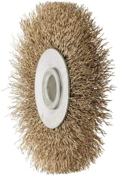 Value Collection - 2-1/2" OD, 3/8" Arbor Hole, Crimped Brass-Coated Steel Wheel Brush - 3/8" Face Width, 1/2" Trim Length, 0.007" Filament Diam, 4,500 RPM - Industrial Tool & Supply