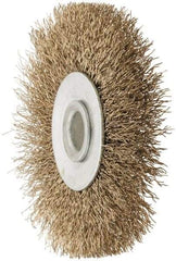 Value Collection - 2-1/2" OD, 3/8" Arbor Hole, Crimped Brass-Coated Steel Wheel Brush - 3/8" Face Width, 1/2" Trim Length, 0.007" Filament Diam, 4,500 RPM - Industrial Tool & Supply