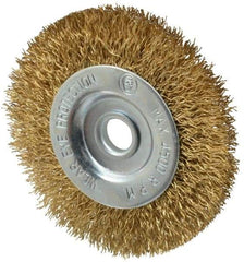 Value Collection - 3" OD, 3/8" Arbor Hole, Crimped Brass-Coated Steel Wheel Brush - 3/8" Face Width, 5/8" Trim Length, 0.012" Filament Diam, 4,500 RPM - Industrial Tool & Supply