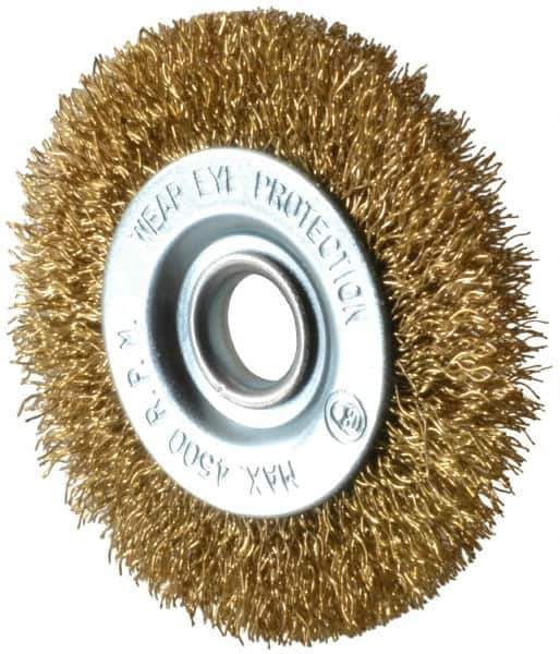 Value Collection - 3" OD, 1/2" Arbor Hole, Crimped Brass-Coated Steel Wheel Brush - 3/8" Face Width, 5/8" Trim Length, 0.012" Filament Diam, 4,500 RPM - Industrial Tool & Supply