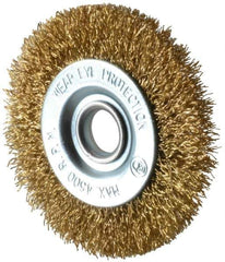 Value Collection - 3" OD, 1/2" Arbor Hole, Crimped Brass-Coated Steel Wheel Brush - 3/8" Face Width, 5/8" Trim Length, 0.012" Filament Diam, 4,500 RPM - Industrial Tool & Supply