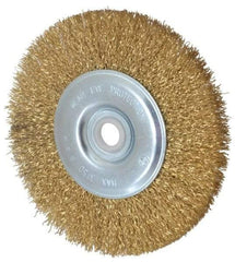Value Collection - 5" OD, 5/8" Arbor Hole, Crimped Brass-Coated Steel Wheel Brush - 1/2" Face Width, 3/4" Trim Length, 0.012" Filament Diam, 3,750 RPM - Industrial Tool & Supply
