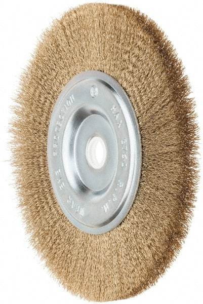Value Collection - 6" OD, 5/8" Arbor Hole, Crimped Brass-Coated Steel Wheel Brush - 1/2" Face Width, 1-3/8" Trim Length, 0.012" Filament Diam, 3,750 RPM - Industrial Tool & Supply