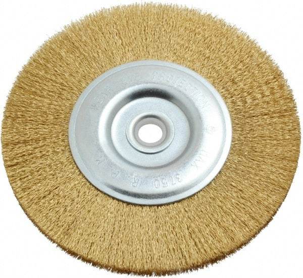Value Collection - 6" OD, 5/8" Arbor Hole, Crimped Brass-Coated Steel Wheel Brush - 11/16" Face Width, 1-3/8" Trim Length, 0.012" Filament Diam, 3,750 RPM - Industrial Tool & Supply