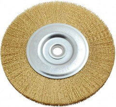 Value Collection - 6" OD, 5/8" Arbor Hole, Crimped Brass-Coated Steel Wheel Brush - 11/16" Face Width, 1-3/8" Trim Length, 0.012" Filament Diam, 3,750 RPM - Industrial Tool & Supply