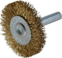 Value Collection - 1-5/8" OD, 1/4" Shank Diam, Crimped Brass-Coated Steel Wheel Brush - 3/16" Face Width, 3/8" Trim Length, 0.015" Filament Diam, 4,500 RPM - Industrial Tool & Supply