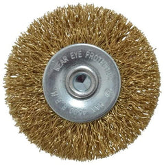 Value Collection - 2" OD, 1/4" Shank Diam, Crimped Brass-Coated Steel Wheel Brush - 9/32" Face Width, 3/8" Trim Length, 0.015" Filament Diam, 4,500 RPM - Industrial Tool & Supply