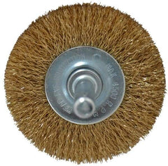 Value Collection - 2" OD, 1/4" Shank Diam, Crimped Brass-Coated Steel Wheel Brush - 9/32" Face Width, 3/8" Trim Length, 0.008" Filament Diam, 4,500 RPM - Industrial Tool & Supply