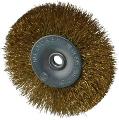 Value Collection - 2-1/2" OD, 1/4" Shank Diam, Crimped Brass-Coated Steel Wheel Brush - 11/32" Face Width, 1/2" Trim Length, 0.008" Filament Diam, 4,500 RPM - Industrial Tool & Supply