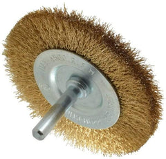 Value Collection - 3" OD, 1/4" Shank Diam, Crimped Brass-Coated Steel Wheel Brush - 3/8" Face Width, 5/8" Trim Length, 0.008" Filament Diam, 4,500 RPM - Industrial Tool & Supply