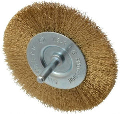 Value Collection - 4" OD, 1/4" Shank Diam, Crimped Brass-Coated Steel Wheel Brush - 15/32" Face Width, 7/8" Trim Length, 0.008" Filament Diam, 4,500 RPM - Industrial Tool & Supply