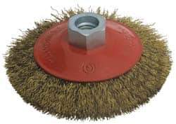 Value Collection - 4" OD, M14x2.00 Arbor Hole, Crimped Brass-Coated Steel Wheel Brush - 3/4" Face Width, 0.008" Filament Diam, 12,500 RPM - Industrial Tool & Supply