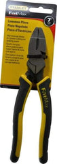 Stanley - 7-5/8" OAL, 1-1/2" Jaw Length x 1" Jaw Width, Side Cutting Linesman's Pliers - Serrated Jaw, Flat Nose Head, Bi-Material Cushion Grip Handles - Industrial Tool & Supply