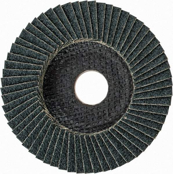 PFERD - 40 Grit, 4-1/2" Disc Diam, 7/8" Center Hole, Type 27 Zirconia Alumina Flap Disc - 13,300 Max RPM, Fiberglass Backing, Arbor Attaching System, Coated - Industrial Tool & Supply
