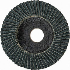 PFERD - 40 Grit, 4-1/2" Disc Diam, 7/8" Center Hole, Type 27 Zirconia Alumina Flap Disc - 13,300 Max RPM, Fiberglass Backing, Arbor Attaching System, Coated - Industrial Tool & Supply