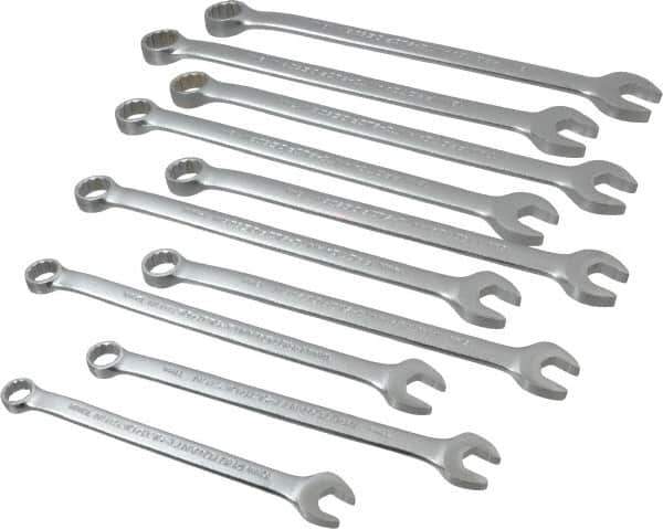 Proto - 10 Piece, 10mm to 19mm, 12 Point Combination Wrench Set - Metric Measurement Standard, Satin Chrome Finish, Comes in Nylon Roll - Industrial Tool & Supply