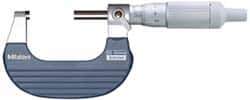 Mitutoyo - 25 to 50mm Range, 0.01mm Graduation, Mechanical Outside Micrometer - Ratchet Stop Thimble, Accurate to 0.0001" - Industrial Tool & Supply