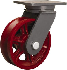 Hamilton - 10" Diam x 3" Wide, Iron Swivel Caster - 3,000 Lb Capacity, Top Plate Mount, 5-1/4" x 7-1/4" Plate, Straight Roller Bearing - Industrial Tool & Supply