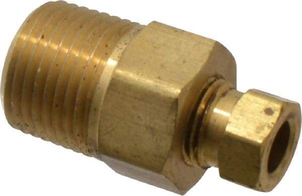 Parker - 1/4" OD, Brass Male Connector - 2,100 Max Working psi, 11/16" Hex, Comp x MNPT Ends - Industrial Tool & Supply