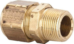 Parker - 3/4" OD, Brass Male Connector - 100 Max Working psi, 1-3/16" Hex, Comp x MNPT Ends - Industrial Tool & Supply
