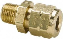 Parker - 1/4" OD, Brass Male Connector - 600 Max Working psi, 9/16" Hex, Comp x MNPT Ends - Industrial Tool & Supply