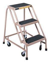 Gillis - 30" 3 Step Ladder - Rolling Steel Office Ladder, 300 Lb Capacity, 30" Platform Height, 24" Base Width x 27" Depth, Rubber Matted - Industrial Tool & Supply