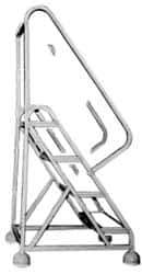 Gillis - 54" 3 Step Ladder - Rolling Steel Office Ladder, 300 Lb Capacity, 30" Platform Height, 24" Base Width x 27" Depth, Rubber Matted - Industrial Tool & Supply