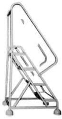Gillis - 54" 3 Step Ladder - Rolling Steel Office Ladder, 300 Lb Capacity, 30" Platform Height, 24" Base Width x 27" Depth, Rubber Matted - Industrial Tool & Supply