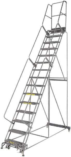 Ballymore - 192" 15 Step Ladder - 350 Lb Capacity, 150" Platform Height, 42" Base Width x 108" Depth, Grip Strut - Industrial Tool & Supply