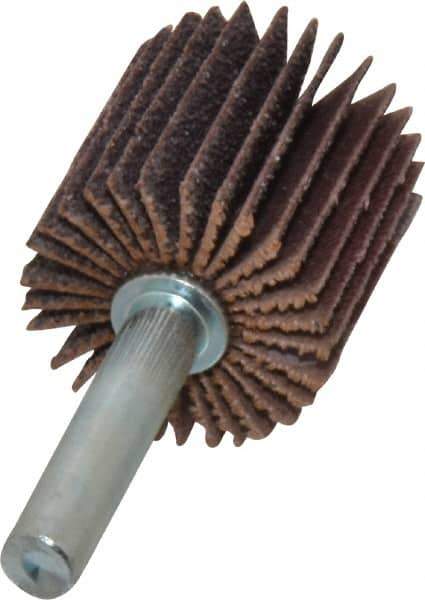 Norton - 1" Diam x 1" Face Width, Medium Aluminum Oxide Coated Mounted Flap Wheel - 1/4" Shank Mount, 60 Grit, Cloth Backing, 30,000 Max RPM - Industrial Tool & Supply