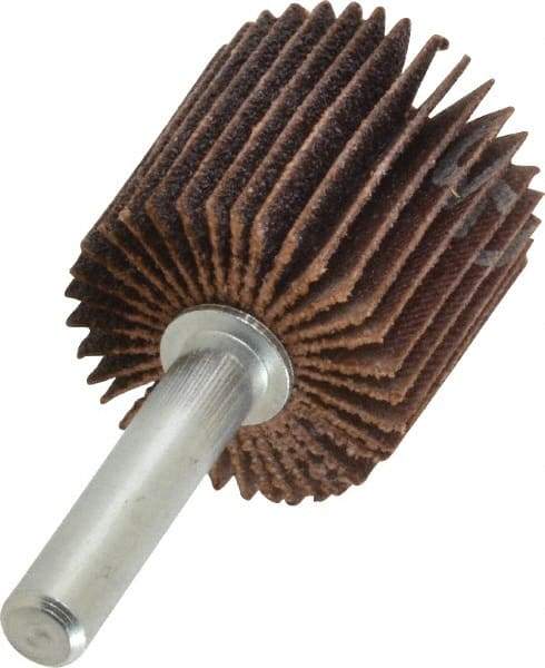 Norton - 1" Diam x 1" Face Width, Medium Aluminum Oxide Coated Mounted Flap Wheel - 1/4" Shank Mount, 80 Grit, Cloth Backing, 30,000 Max RPM - Industrial Tool & Supply