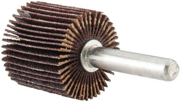 Norton - 1" Diam x 1" Face Width, Fine Aluminum Oxide Coated Mounted Flap Wheel - 1/4" Shank Mount, 120 Grit, Cloth Backing, 30,000 Max RPM - Industrial Tool & Supply