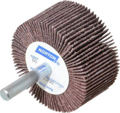 Norton - 2" Diam x 1" Face Width, Medium Aluminum Oxide Coated Mounted Flap Wheel - 1/4" Shank Mount, 60 Grit, Cloth Backing, 23,000 Max RPM - Industrial Tool & Supply