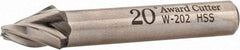 Made in USA - 20° Taper Angle per Side, 1/8" Small End Diam, 1/2" LOC, High Speed Steel 3 Flute Tapered Square End Mill - 2-1/2" OAL, 3/8" Shank Diam, Spiral Flute - Industrial Tool & Supply