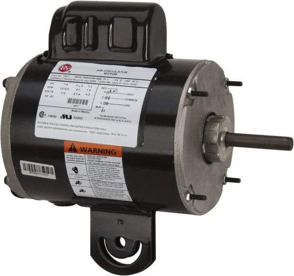 US Motors - 1/4 hp, TEAO Enclosure, Auto Thermal Protection, 1,075 RPM, 115 Volt, 60 Hz, Single Phase Permanent Split Capacitor (PSC) Motor - Size 48YZ Frame, Yoke Mount, 2 Speed, Ball Bearings, 4.2 Full Load Amps, B Class Insulation, Reversible - Industrial Tool & Supply