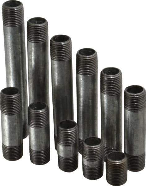 B&K Mueller - 66 Piece, 1/2" Pipe, Galvanized Pipe Nipple Set - Schedule 40, (6) Close, (6) 1-1/2, (6) 2, (6) 2-1/2, (6) 3, (6) 3-1/2, (6) 4, (6) 4-1/2, (6) 5, (6) 5-1/2, (6) 6 - Industrial Tool & Supply