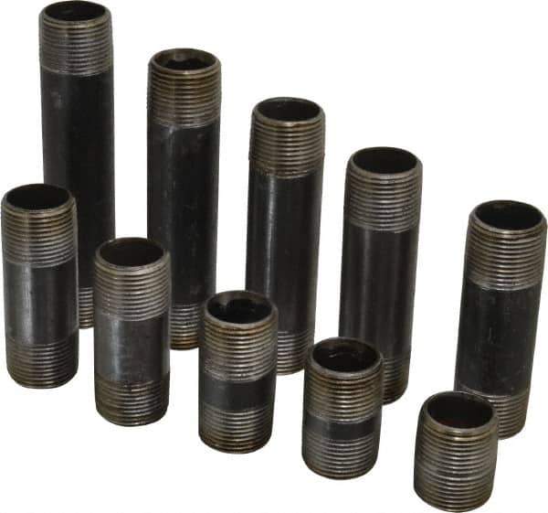 B&K Mueller - 60 Piece, 1" Pipe, Black Finished Steel Pipe Nipple Set - Schedule 40, (6) Close, (6) 2, (6) 2-1/2, (6) 3, (6) 3-1/2, (6) 4, (6) 4-1/2, (6) 5, (6) 5-1/2, (6) 6 - Industrial Tool & Supply