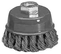 Value Collection - 2-5/8" Diam, M10x1.25 Threaded Arbor, Steel Fill Cup Brush - 0.0137 Wire Diam, 12,500 Max RPM - Industrial Tool & Supply