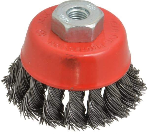 Value Collection - 2-3/8" Diam, M10x1.25 Threaded Arbor, Steel Fill Cup Brush - 0.02 Wire Diam, 12,500 Max RPM - Industrial Tool & Supply